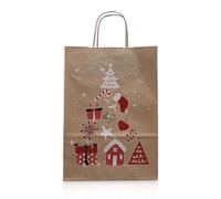 We Can Source It Ltd Christmas Design Paper Bags With Twisted Handles | Strong Premium Paper | Small Brown Xmas Tree | 50 Bags