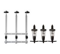 We Can Source It Ltd - Durable Black 3 × 35 ml Solo Bar Optic Spirit Measures with 3-Bottle Wall Mount Bracket - Heavy-Duty, Accurate Pour, For 70 cl-1 L Bottles, Compact Bar or Home Use, Fast Setup