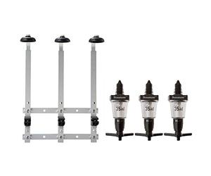 We Can Source It Ltd - Durable Black 3 × 35 ml Solo Bar Optic Spirit Measures with 3-Bottle Wall Mount Bracket - Heavy-Duty, Accurate Pour, For 70 cl-1 L Bottles, Compact Bar or Home Use, Fast Setup