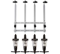 We Can Source It Ltd - Durable Black 4 × 35 ml Solo Bar Optic Spirit Measures with 4-Bottle Wall Mount Bracket - Heavy-Duty, Accurate Pour, For 70 cl-1 L Bottles, Compact Bar or Home Use, Fast Setup