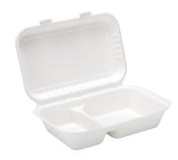 We Can Source It Ltd - Fully Biodegradable and Compostable Sugarcane Bagasse Clamshell Takeaway Box 9 Inch with Double Compartment - Eco-Friendly Packaging! (200)
