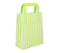 We Can Source It Ltd - Green Candy Stripe Paper Carrier Bags with Flat Tape Handles - 26 x 35 x 12cm SOS Block Bottom Kraft Bags - Retail, Gift Shops, Takeaway, Weddings and Parties - Pack of 30