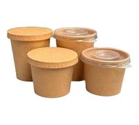 We Can Source It Ltd Kraft Paper Portion Pots Cups Compostable Ramekin Sauce Cups 4oz-Pack of 200-With Kraft Paper Lid