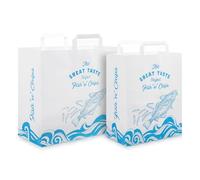 We Can Source It Ltd - Large Printed Paper Fish and Chip Bags with Internal Handles - Heat and Grease Resistant Takeaway Bags for Chips and Fried Meals - Durable & Easy to Carry - Pack of 250