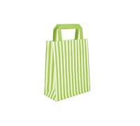 We Can Source It Ltd - Lime Green Candy Stripe Paper Carrier Bags - SOS Block Bottom Kraft Paper Bags with Tape Handles - Biodegradable and Eco-Friendly - For Takeaway - 18cm x 9cm x 23cm - 5 Piece
