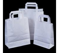 We Can Source It Ltd - Medium White Kraft Paper Bags with Tape Handles - Strong SOS Paper Carrier Bags for Takeaway, Groceries, and Retail Use - Foldable, Lightweight, and Easy to Carry - Pack of 30