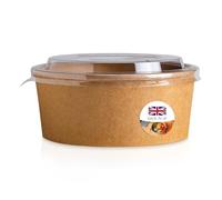 We Can Source It Ltd - Round Kraft Paper Bowls 1000ml with Lids - Disposable Cardboard Salad & Deli Containers for Takeaway, Catering, and Street Food - Secure Fit for Fresh Food Storage - Pack of 100