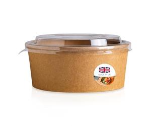 We Can Source It Ltd - Round Kraft Paper Bowls 500ml with Lids - Disposable Cardboard Salad & Deli Containers for Takeaway, Catering, and Street Food - Secure Fit for Fresh Food Storage - Pack of 100