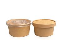 We Can Source It Ltd Round Kraft Sauce Portion Paper/Plastic Pot 7oz - Pack of 500 - with Plastic Lids
