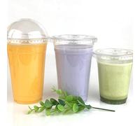 We Can Source It Ltd - rPET Plastic Smoothie Cups 12oz with Dome Lids (with Hole) - Clear Cold Drink Cups for Milkshakes, Iced Coffee & Juices - Stackable and Strong Disposable Design - Pack of 200