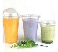 We Can Source It Ltd - rPET Plastic Smoothie Cups 12oz with Flat Lids and Straw Slots - Clear Cold Drink Cups for Milkshakes, Iced Drinks - Stackable and Strong Disposable Tumblers - Pack of 50