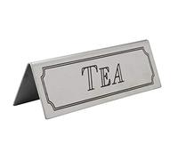 We Can Source It Ltd - Silver Stainless Steel Tea Sign 12 x 18" - Dual Sided Pre-Printed Tabletop Display Signage with Clear TEA Lettering - Landscape Counter Sign for Cafe, Restaurant, Bar and Events