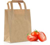 We Can Source It Ltd Small Brown Kraft Paper Bags Flat Tape Handles Strong Takeaway Catering Retail Pack Of 250 Eco Friendly Use
