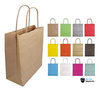 We Can Source It Ltd - Small Paper Party Gift Bags With Matching Coloured Handles - Perfect for kids parties, gifts, presents, shops, market stalls - Choose your quantity and colour (300, Kraft)