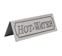 We Can Source It Ltd - Stainless Steel Hot Water Signs 12x3.8x3.5cm - Silver Finish Dual Sided Tabletop Display Sign - Pre Printed Letters Landscape Counter Signage for Bar, Pub, Restaurants and Cafés