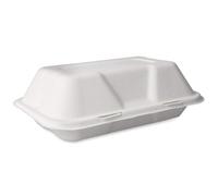 We Can Source It Ltd - Sugarcane Single Compartment Takeaway Box 23cm - Strong Food Container for Hot and Cold Meals - Secure Clamshell Design - Easy to Store and Transport - Pack of 100