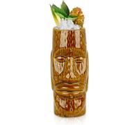 We Can Source It Ltd Tiki Ceramic Cocktail Mugs, Decorative Polynesian Style Drinkware, Set of 5 Assorted Designs (450ml Easter Islander Mug)