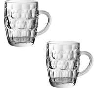 We Can Source It Ltd - Traditional Glass Pint Tankards Set of 2 - Dimpled Beer Mugs with Handle, Clear Britannia Style Pint Glasses, Classic Beer Stein Drinking Cups for Home, Pub & Parties