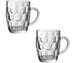 We Can Source It Ltd - Traditional Glass Pint Tankards Set of 2 - Dimpled Beer Mugs with Handle, Clear Britannia Style Pint Glasses, Classic Beer Stein Drinking Cups for Home, Pub & Parties