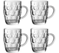 We Can Source It Ltd - Traditional Glass Pint Tankards Set of 4 - 585ml Dimpled Beer Mugs, Britannia Pint Glasses, Beer Steins, Clear Drinking Tankards for Beer, Ale, Cider and Soft Drinks