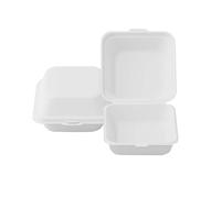 We Can Source It Ltd - White Bagasse Clamshell Boxes 6" - Disposable Food Containers for Hot & Cold Meals - Microwave & Freezer Safe Takeaway Burger Boxes for Cafes, Restaurants & Hotels - Pack of 50