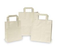 We Can Source It Ltd - White Paper Carrier Bags with Flat Handles - Large 25 x 30 x 14cm Food Delivery and Lunch Packing Takeaway Bags for Cafes, Restaurants, Shops and Retail Stores - Pack of 250