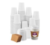 We Can Source It Ltd - White Paper Coffee Cups 8oz with Sip Lids - Strong Single Wall Cups for Hot Drinks, Tea & Coffee on The Go - Ideal for Cafes, and Events - Smooth Plain Design - Pack of 100