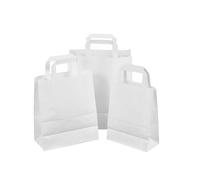 We Can Source It Ltd - White SOS Kraft Paper Bags with Tape Handles - Business Priority Small-Size Food Carrier Bags - Packaging Bags for Boutiques, Takeaway, Catering Retail - Pack of 1500
