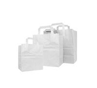 We Can Source It Ltd - White SOS Kraft Paper Bags with Tape Handles - Business Priority Small-Size Food Carrier Bags - Packaging Bags for Boutiques, Takeaway, Catering Retail - Pack of 100