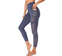WE CUFFLLE Women's Mesh High Waist Leggings Yoga Pants with Pockets Tummy Control 4 Way Stretch Workout Yoga Leggings - blue - S