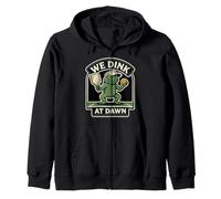 We Dink At Dawn Funny Toad Pickleball Retro Graphic Zip Hoodie