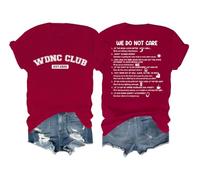 We Do Not Care Club Shirt WDNC Club T Shirts WDNC Club Letter Printed Graphic Tops Claret