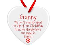 We don't need an angel on top of our Christmas tree Memory Plaque Heart Christmas Bauble Memorial Xmas Tree Decoration (Granny - Ceramic)
