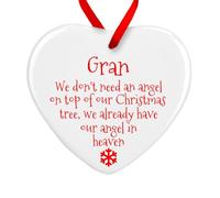We don't need an angel on top of our Christmas tree Memory Plaque Heart Christmas Bauble Memorial Xmas Tree Decoration (Gran - Ceramic)
