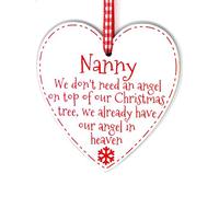 We don't need an angel on top of our Christmas tree Memory Plaque Heart Christmas Bauble Memorial Xmas Tree Decoration (Nanny)