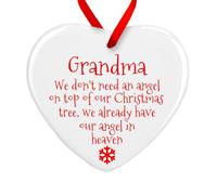 We don't need an angel on top of our Christmas tree Memory Plaque Heart Christmas Bauble Memorial Xmas Tree Decoration (Grandma - Ceramic)