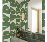 Tile Stickers Elegant Green Geometry Self Adhesive Tiles Waterproof Stick on Tiles Home Decor Tile Stickers for Kitchen Bathroom Self Adhesive Wall Tiles 20x20cm (10 Pcs)