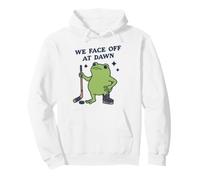 We Face Off At Dawn Frog Hockey Player Pullover Hoodie