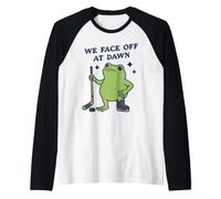 We Face Off At Dawn Frog Hockey Player Raglan Baseball Tee