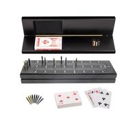 WE Games Cribbage Board With Pegs - Travel Board with 9 Metal Pegs & Playing Cards for Fun Family Game Night, Black Stained