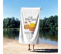 We Go Together Like Burger and Fries Personalised Towel - Funny Rude Couples Gift - Add Two Names & Background Colour - Custom Novelty Beach or Bath Towel for Him & Her