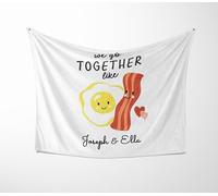 We Go Together Like Eggs and Bacon Blanket - Funny Cheeky Personalized Throw - Custom Two Names and Background Colour - Rude Adult Humour Gift - Unique Couple Blanket for Him and Her