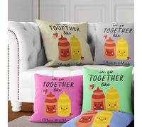 We Go Together Like Ketchup and Mustard Cushion - Funny Cheeky Personalized Pillow - Custom Two Names and Background Colour - Rude Adult Humour Home Decor - Novelty Gift for Couples