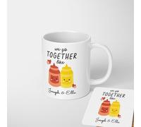 We Go Together Like Ketchup and Mustard Mug - Funny Cheeky Personalized Coffee Cup - Custom Two Names, Couple Gift - Rude Adult Humour Gift - Novelty Tea Mug for Couples