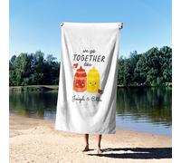 We Go Together Like Ketchup and Mustard Towel - Funny Cheeky Personalized Bath or Beach Towel - Custom Two Names and Background Colour - Rude Adult Humour Gift - Novelty Gym Pool Towel for Couples