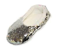 We Got Character LImited Ladies Womens Silver Sequin House Slippers Size 4 Euro 36-37 Fleece Lined