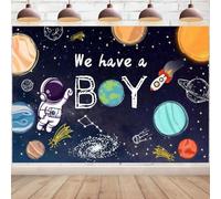 We Have A Boy Baby Shower Backdrop Outer Space Rocket Astronaut Night Sky Star Background for Photography Party Decorations