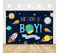 We Have A Boy Backdrop for Baby Shower Outer Space Rocket Astronaut Theme Babyshower Backdrops Night Sky Birthday Party Decor 350x230cm