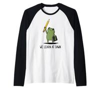We Learn At Dawn Funny Frog Meme Teaching School Teacher Raglan Baseball Tee