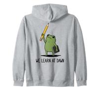 We Learn At Dawn Funny Frog Meme Teaching School Teacher Zip Hoodie